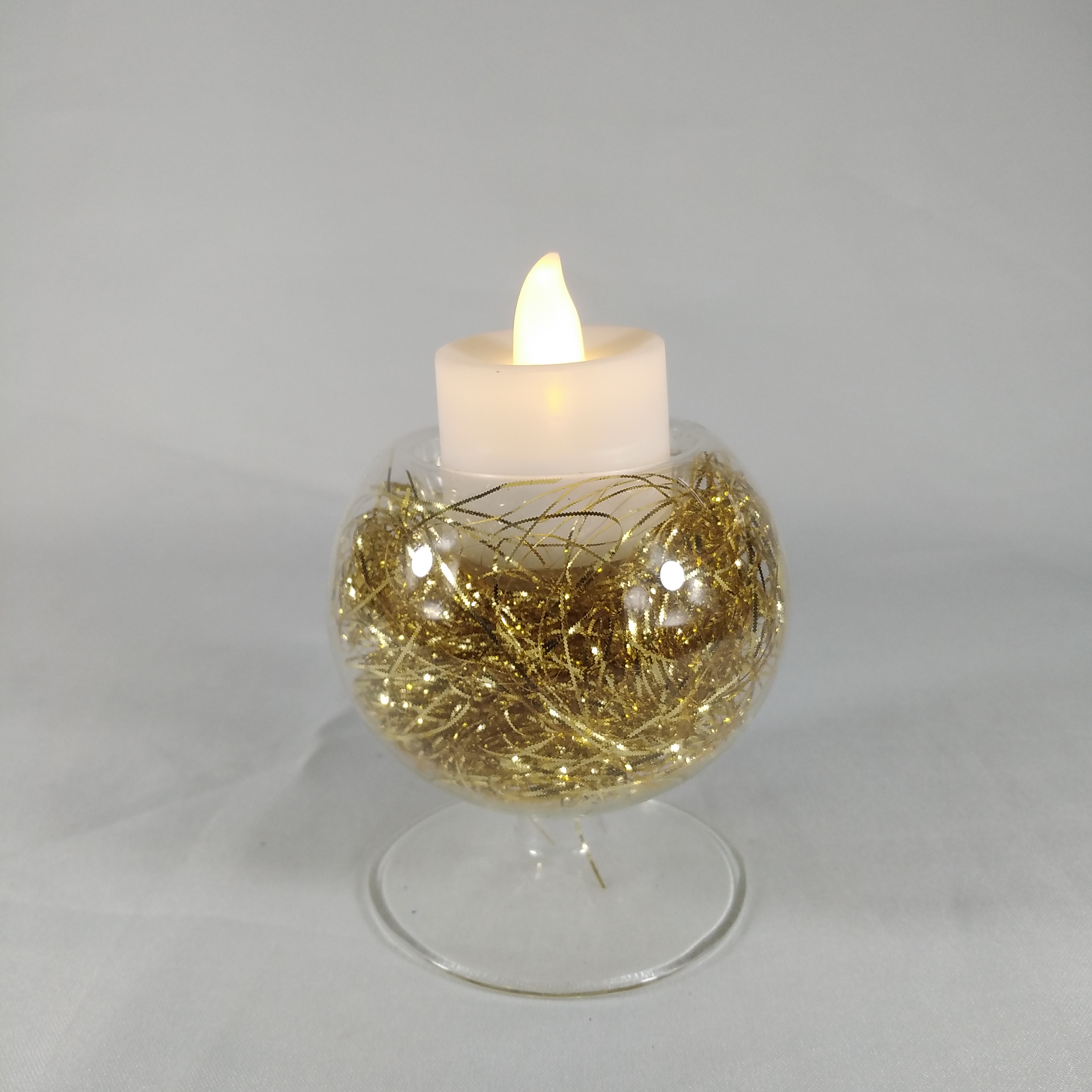 6PC GLASS TEALIGHT CANDLE HOLDER WITH GOLD SHREDS GTL 7128 by LIMAN